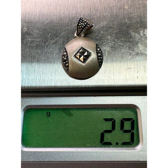 Vintage Estate Sterling Silver 925 Round Marcasite Pendant No Chain 2.9g - Picture 8 of 8